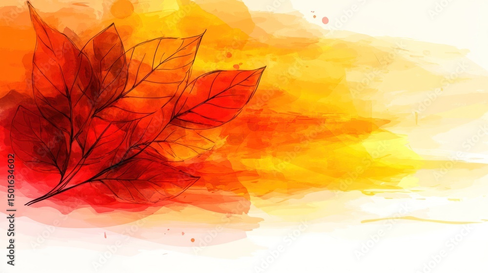 Fototapeta premium Abstract Watercolor Autumn Leaves Background Red Orange Yellow Hues