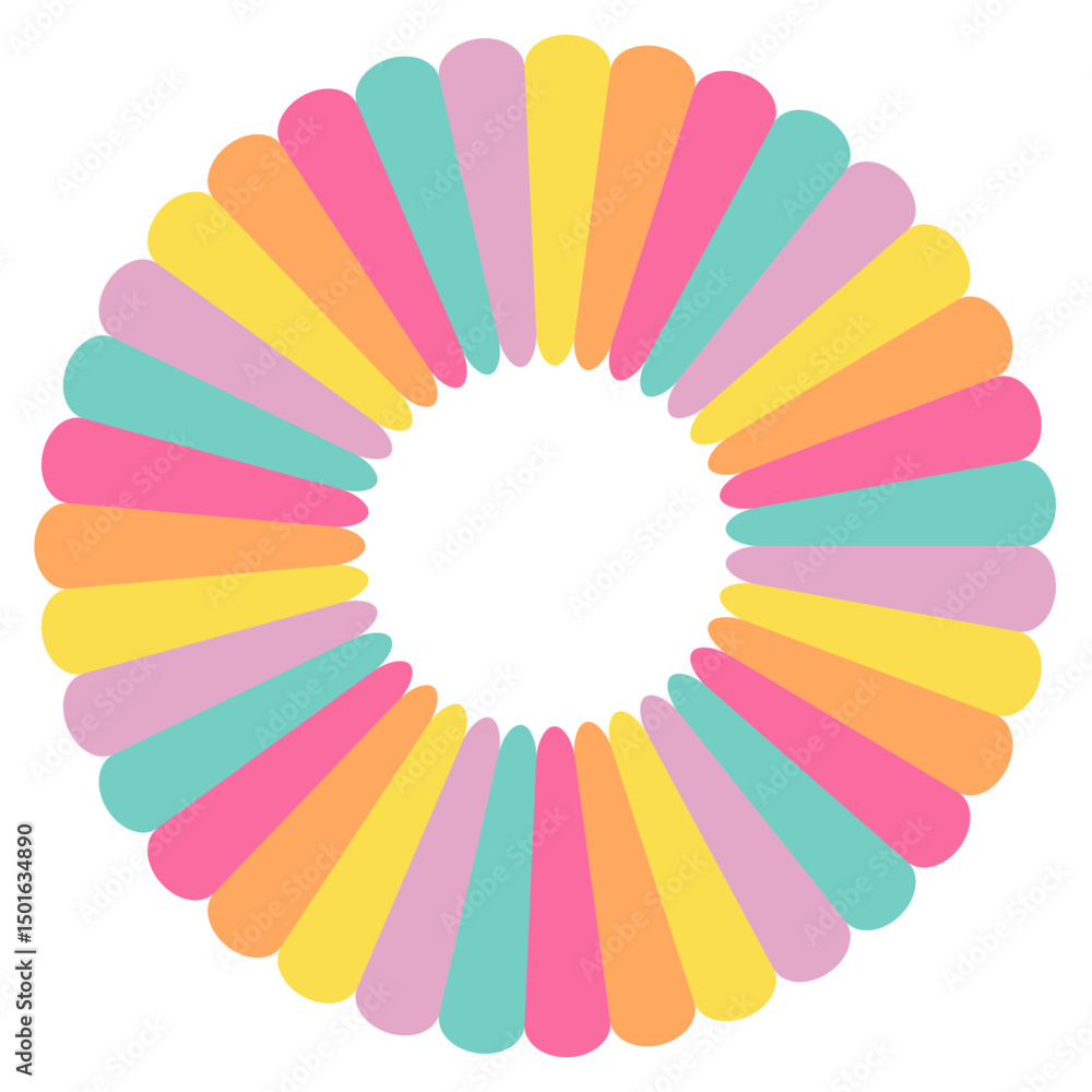 Obraz premium Сolorful rainbow round frame, text box, flower, chamomile petals in flat style. Hand drawn element for carnival, festival, kids birthday isolated on transparent background. Vector illustration EPS10