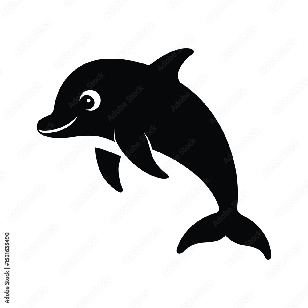 Fototapeta premium Playful Dolphin Cheerful Ocean Vector Silhouette