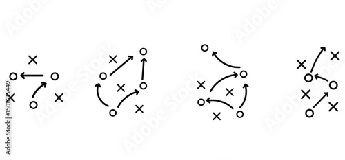 football tactics icon set. game success strategy in football vector.