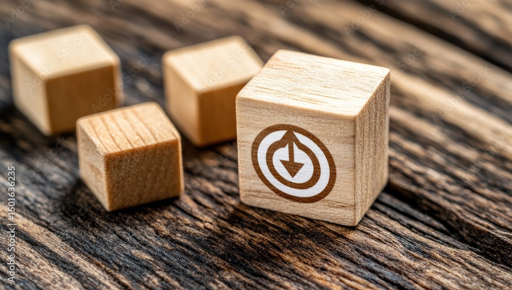 Wooden blocks with downward arrow symbol Wooden blocks with downward arrow symbol