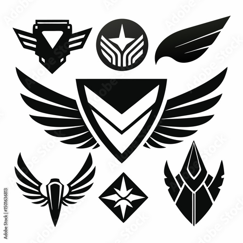 Vector Wing Logo Set – Modern Black Silhouettes for Branding, Sports & Aviation Design