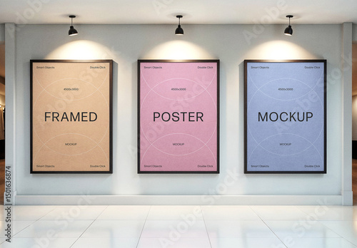 3 A4 Framed Posters Mockup
