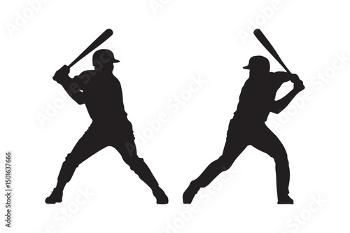 Baseball Batter Silhouette Icons Player Swinging Bat Vector Illustration