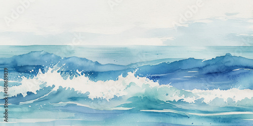 Abstract blue and white water ocean wave and curved line background. Blue wave with liquid fluid ocean texture. Ocean wave banner background.	