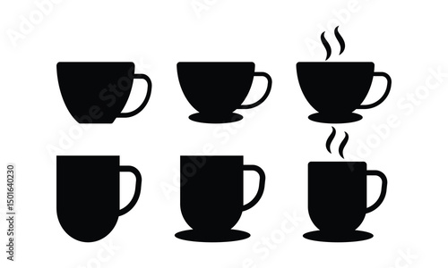 Coffee and Tea Cup Icon Set – Vector Silhouettes and Logo Symbols Collection, vector illustration.