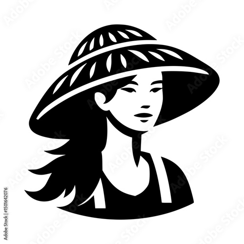 Asian Agriculture Worker Straw Hat Icon