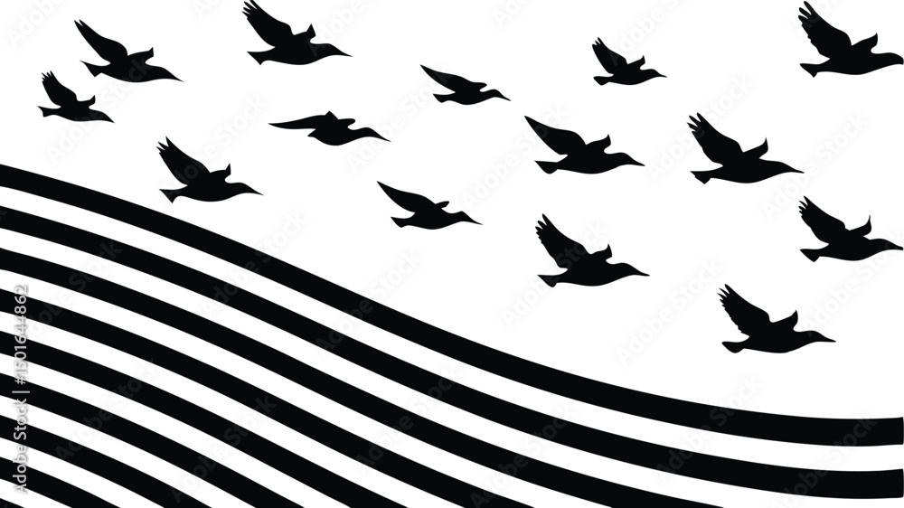Fototapeta premium Silhouettes of Birds flock flying