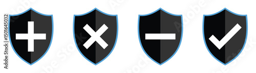 Free Download Security Shield Icon Set – Health Protection, Plus Sign, Cross Mark, and Safety Symbols in Vector Format. - GFXLoad