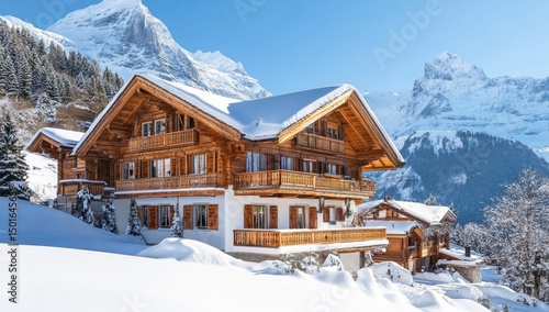 Swiss Chalet in Winter Wonderland: Majestic Mountain Views