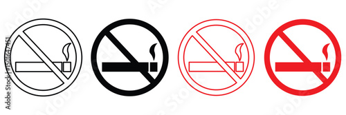 Set of no smoking signs. No smoking area warning sign, cigarette smoke forbidden. Ban tobacco symbols, prohibit nicotine icons. no smoking sign. stop symbol icon set.