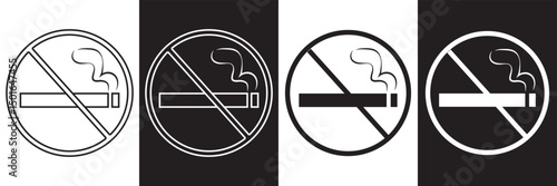 Set of no smoking signs. No smoking area warning sign, cigarette smoke forbidden. Ban tobacco symbols, prohibit nicotine icons. no smoking sign. stop symbol icon set.