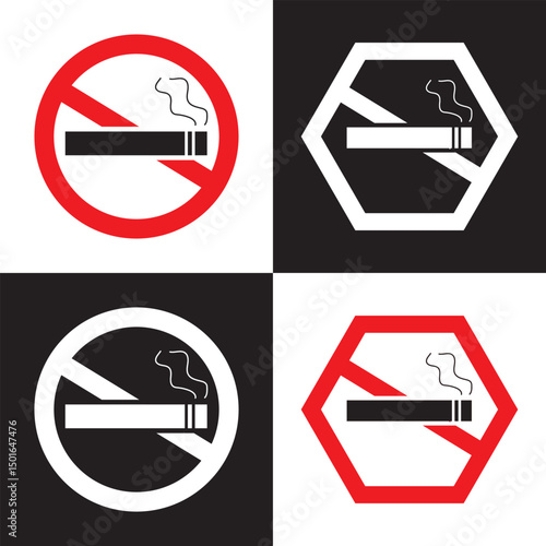 Set of no smoking signs. No smoking area warning sign, cigarette smoke forbidden. Ban tobacco symbols, prohibit nicotine icons. no smoking sign. stop symbol icon set.