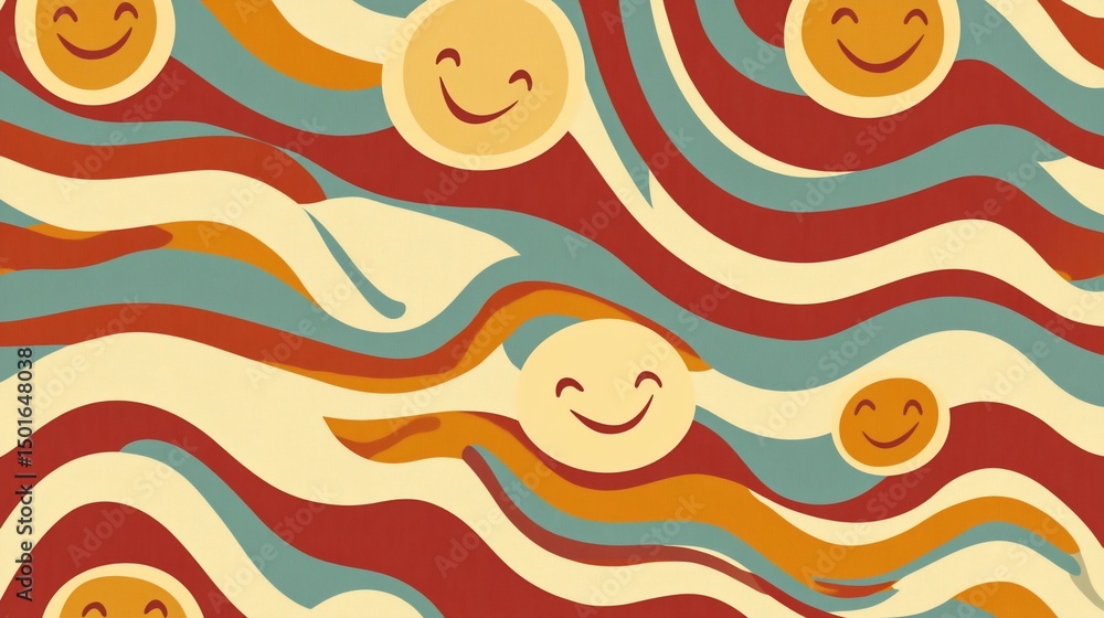Retro Happy Faces Swirling Wave Pattern Design Retro Happy Faces Swirling Wave Pattern Design
