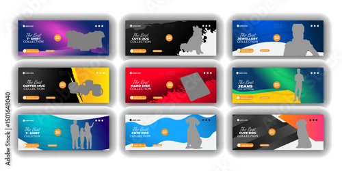 Facebook cover bundle web banner and  Social media post or jeans, t-shirt, hard disk, jewellery, fashion, coffee, product, dog, templates