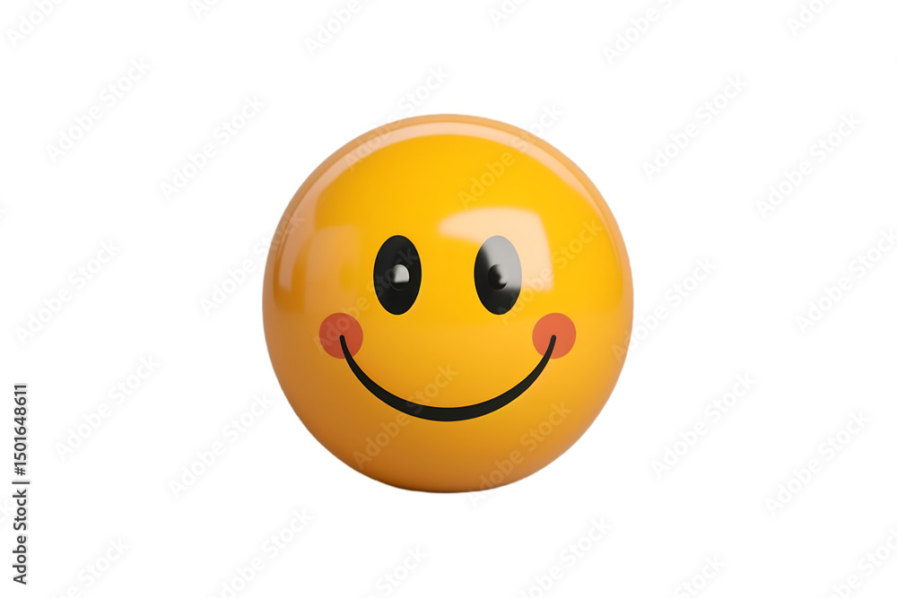 Fototapeta premium Yellow smiley face ball happy emoji cheerful expression positive vibes isolated on black background photo in transparent background