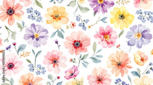 Abstract watercolor background with flowers