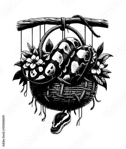 Python in Hanging Basket Vector Clipart Design