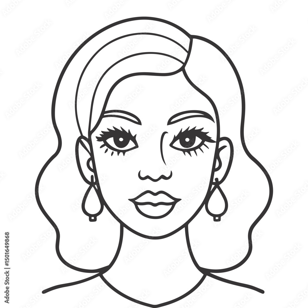 Art Deco Black and White Line Drawing of Woman’s Face Art Deco Black and White Line Drawing of Woman’s Face