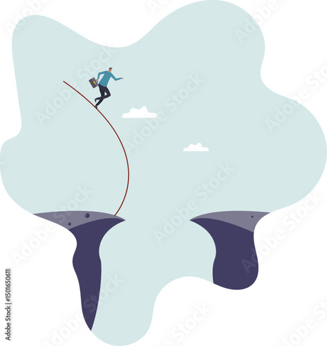 Overcome difficulty to reach business success, challenge or determination for leader, solution or skill to achieve target.character for design.