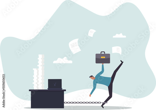 Office job work hard like a slave, overworked with busy and urgent assignment, exhausted or stressful responsibility.character for design.