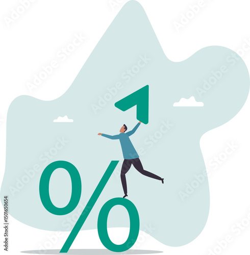 Interest rate, tax or VAT increase, loan and mortgage rate upward trend, investment profit or dividend rising up.character for design.