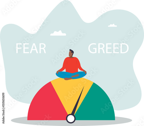 Market sentiment, fear and greed index, emotional on stock market or crypto currency trading indicator, investment risk psychology.character for design.