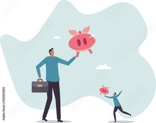 Investment return or income comparison, success and fail in savings or pension fund, being rich or wealthy .character for design.