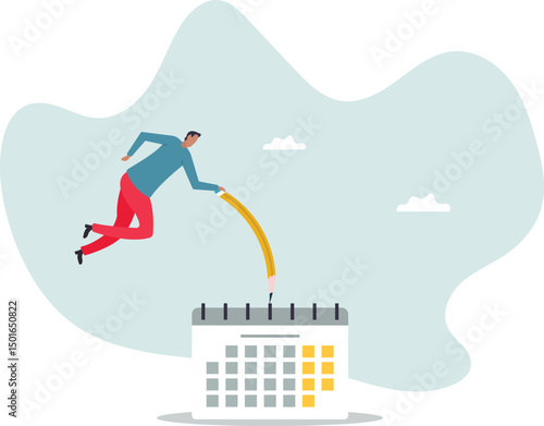 Flexible work schedule or challenge to overcome deadline or project timeline difficulty, project management or timetable.character for design.