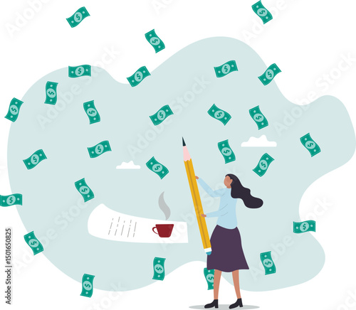 Make money from writing blog online, monetize content, get income or earning from affiliate links.character for design.