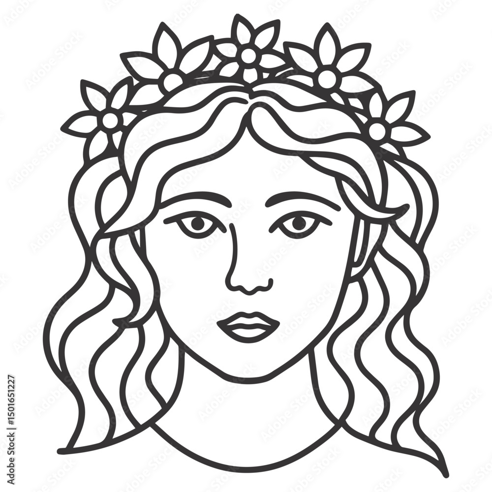 Elegant Black and White Portrait with Detailed Flower Crown Elegant Black and White Portrait with Detailed Flower Crown