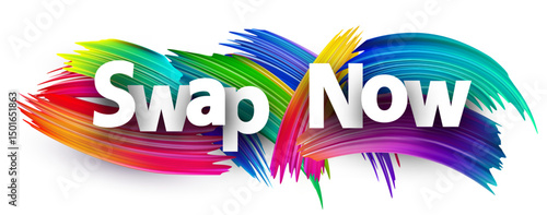 Bold Swap Now text with colorful strokes. Vector illustration for DeFi platforms, token swaps, and crypto trading visuals.