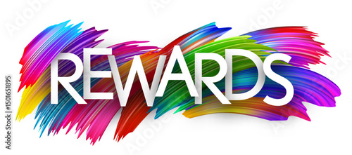 Bold Rewards crypto typography with vibrant paint strokes. Ideal for DeFi, staking, bonuses. Vector illustration.