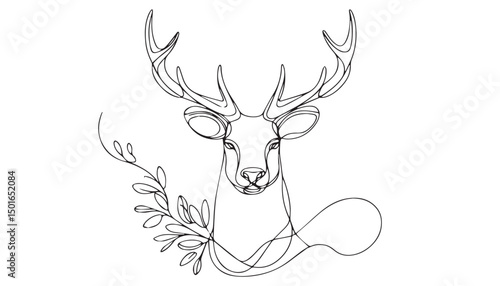 Continuous one single minimal line drawing deer