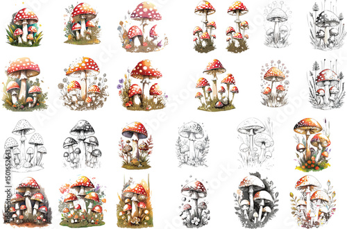 Mushroom vector illustration in watercolor