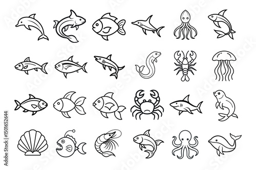 icon set of fish and animals