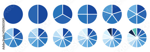 Pie Chart Fractions Geometry Mathematical Vector. Circle division. Unit Fraction. Ratio and parts. Ring or donut round diagram. Infographic wheel segment and fraction. Slices, pieces vector.