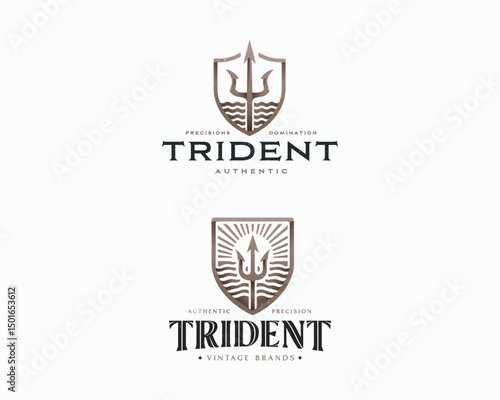 Vintage classic god trident deep sea for tattoo, seafood or sea product logo template