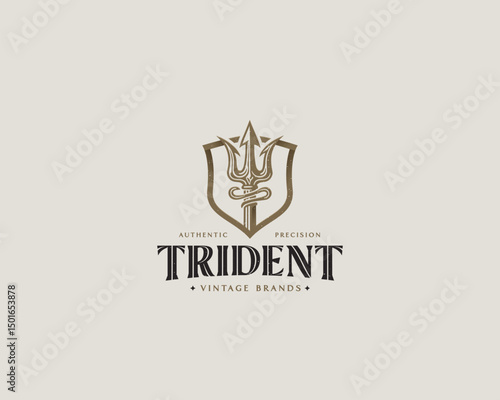 Vintage classic god trident deep sea for tattoo, seafood or sea product logo template