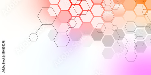 Hexagonal Molecular structure abstract tech network pattern. Medical design. geometric hexagonal honeycomb shape texture background 3d copy space. Science template, wallpaper or banner. Vector.