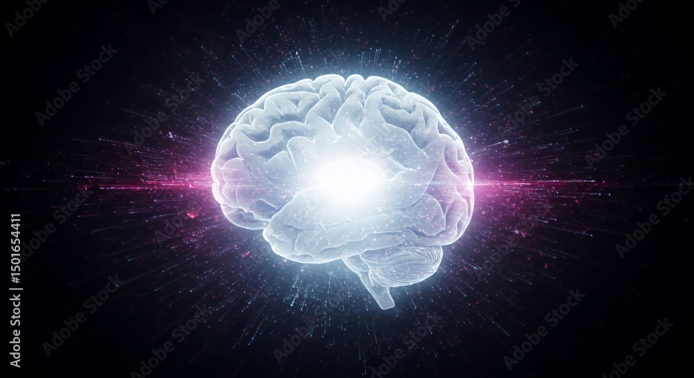 Illuminated Mind: A Glowing Brain Emitting Energy Illuminated Mind: A Glowing Brain Emitting Energy