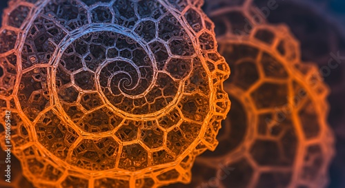 Abstract Spiral Fractal Art: Orange and Blue Hues