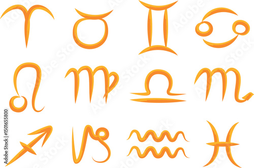 orange colorful astrology zodiac brush stroke hand drawn signs