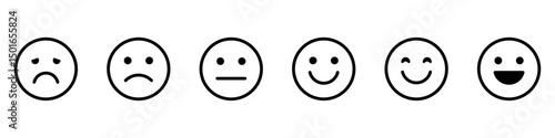 Feedback emoji icons vector. good and bad emoticon signs - Happy and Sad reaction. Smiley rating icon set , happy, neutral, sad, emojis. Vector illustration
