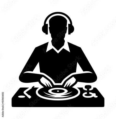 Music DJ Silhouette with Record Deck Icon Illustration