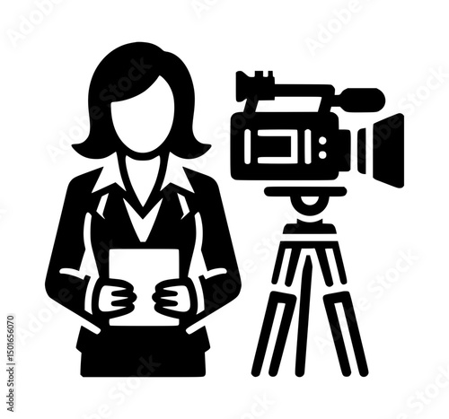 Female Journalist Photographer Reporting Icon Vector