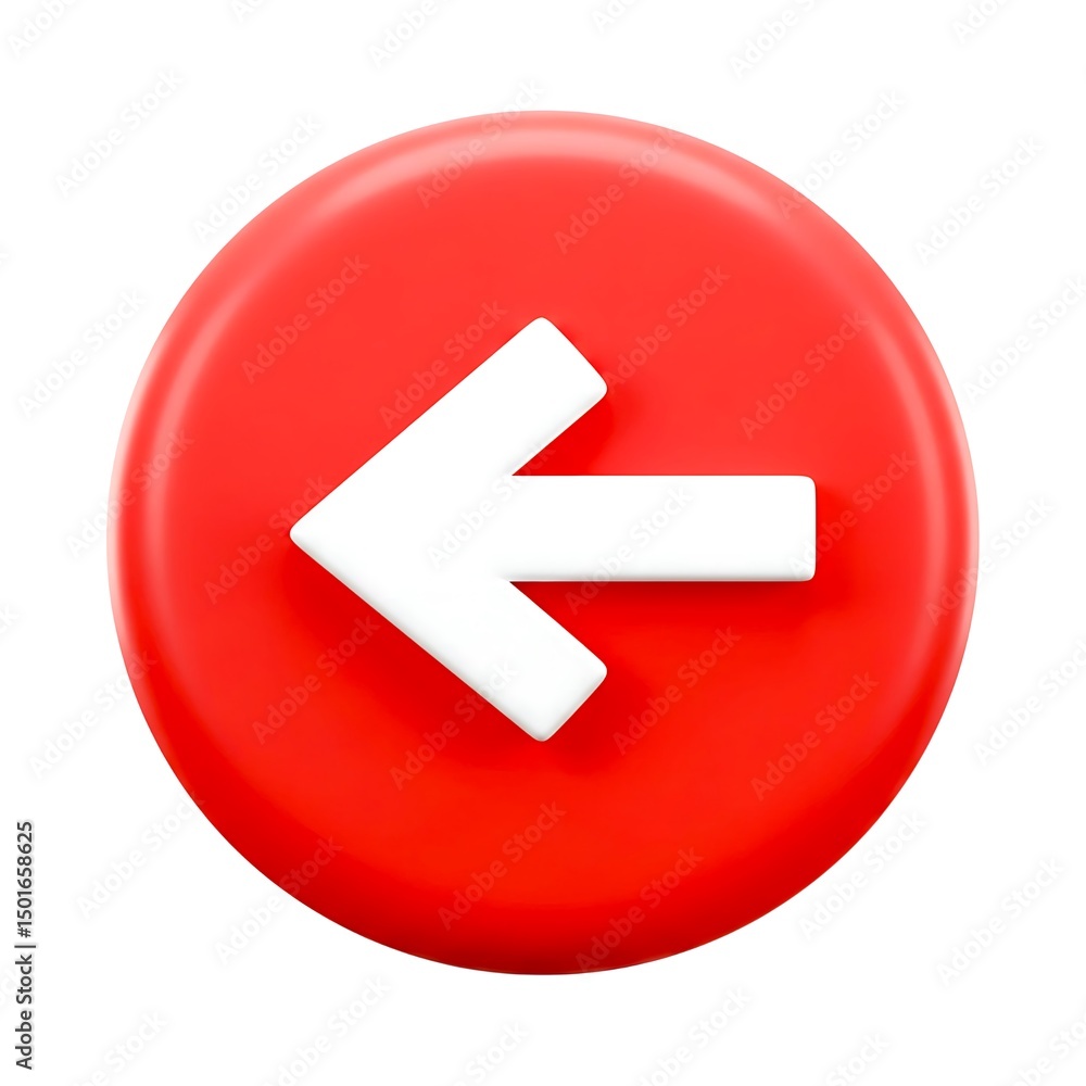 3d Red circle with white arrow isolated on white background. for navigation, direction, or user interface design use cases. 3d Red circle with white arrow isolated on white background. for navigation, direction, or user interface design use cases.