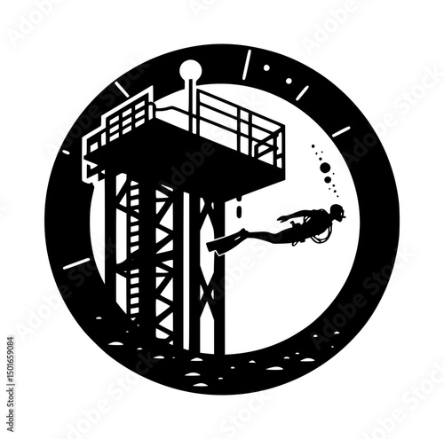 Platform Diving Silhouette Icon Logo Black and White Vector