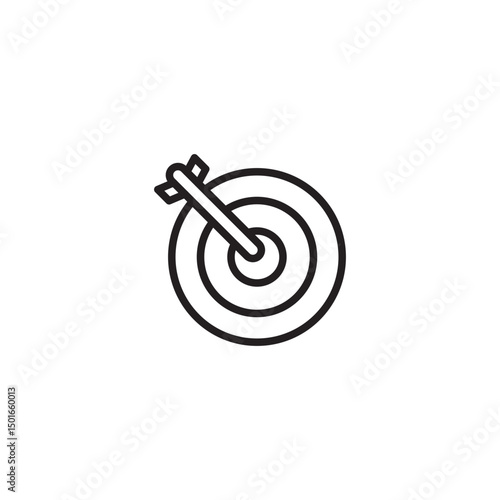 Minimalist black-and-white icon of an arrow hitting the center of a target, symbolizing precision, success, and goal achievement.