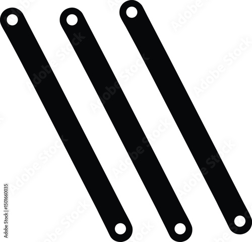 Three parallel black rods with circular end caps illustration